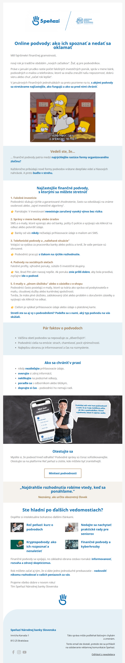newsletter Finančné jednohubky